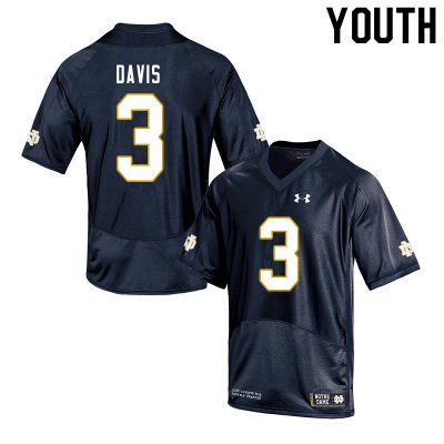 Notre Dame Fighting Irish Youth Avery Davis #3 Navy Under Armour Authentic Stitched College NCAA Football Jersey LCW3399AU